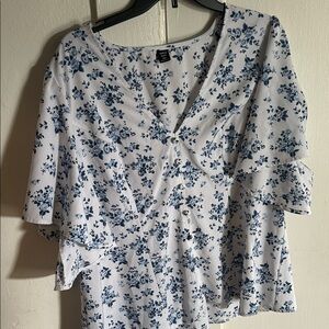 SHEIN Blue and White Floral Blouse